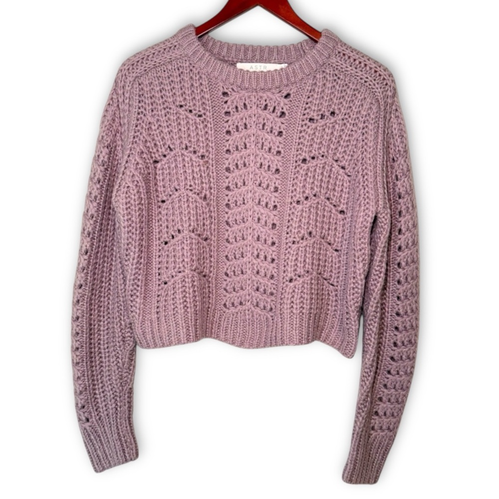 ASTR the Label Georgia Sweater Lilac Purple Cable Knit Chunky Cropped Small